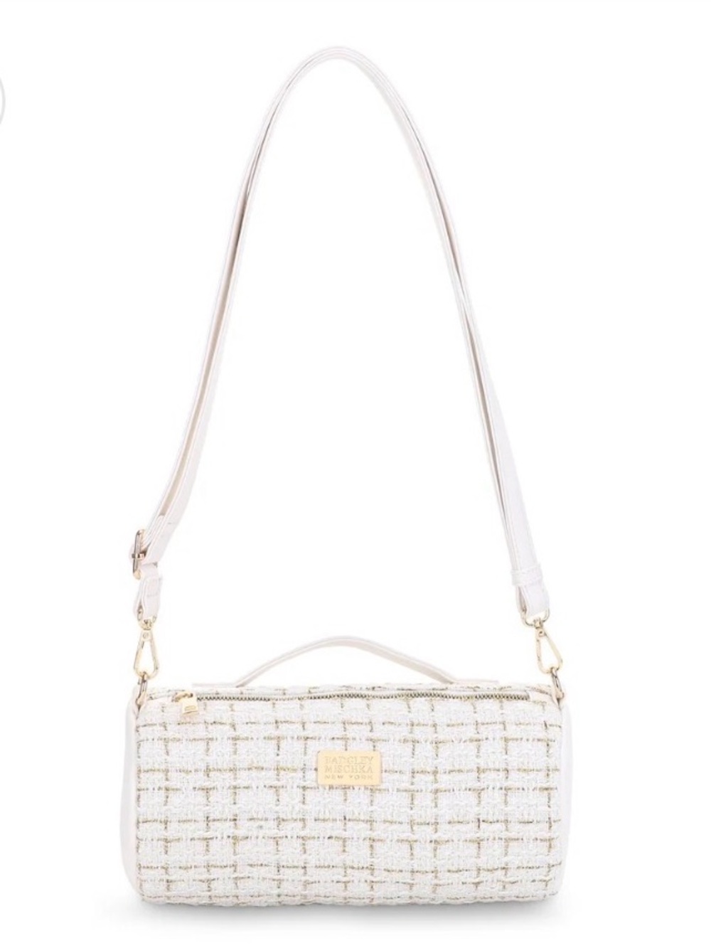 White Tweed Shoulder Bag with Gold Accents
